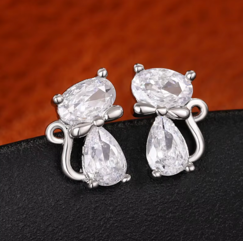 Crystal Cat With Bow Earrings