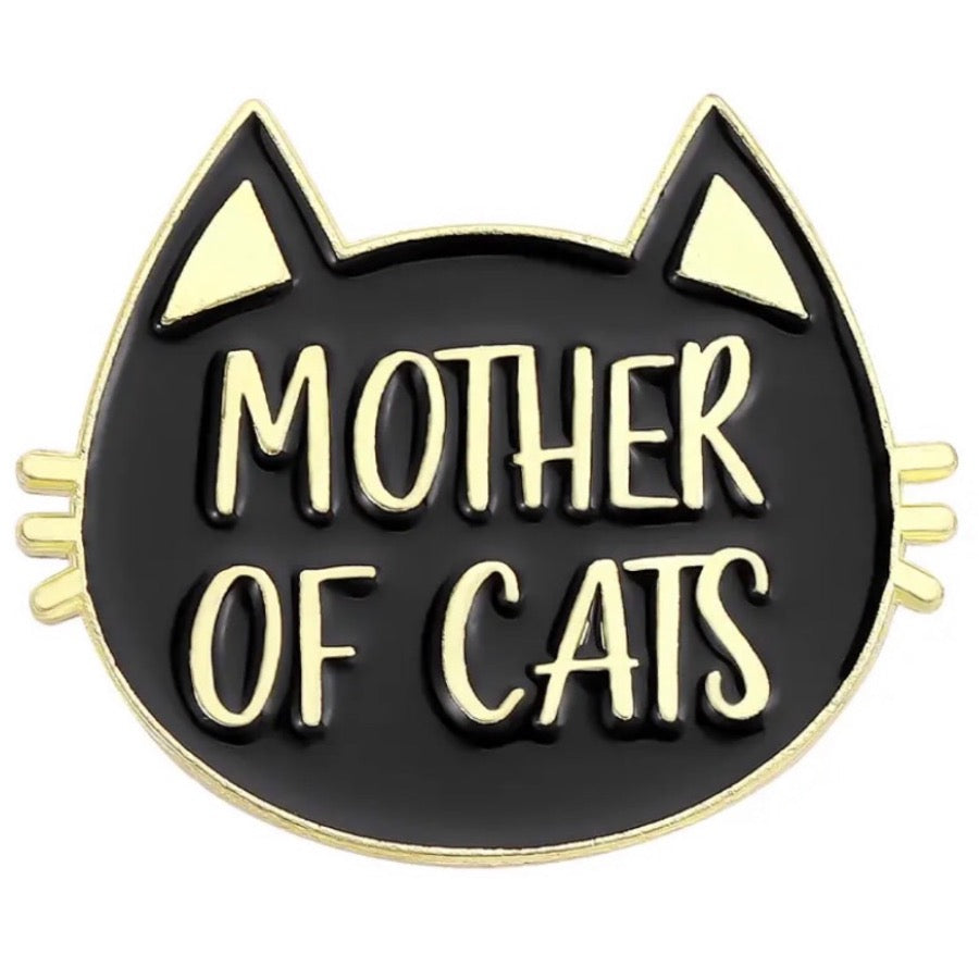 Cute ‘Mother of Cats’ kitty shaped enamel pin badge . It can be a lovely little cheer me up gift for your friends, colleagues and family, or a purrfect stocking filler.