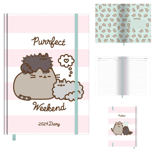 Pusheen Official 2024 hard cover diary, bringing a touch of cuteness to your daily planning. Keep track of appointments, goals, and special moments throughout the year. The high-quality paper ensures smooth writing, while the compact A5 size makes it perfect for on-the-go use. Embrace the joy of planning with Pusheen by your side in 2024!