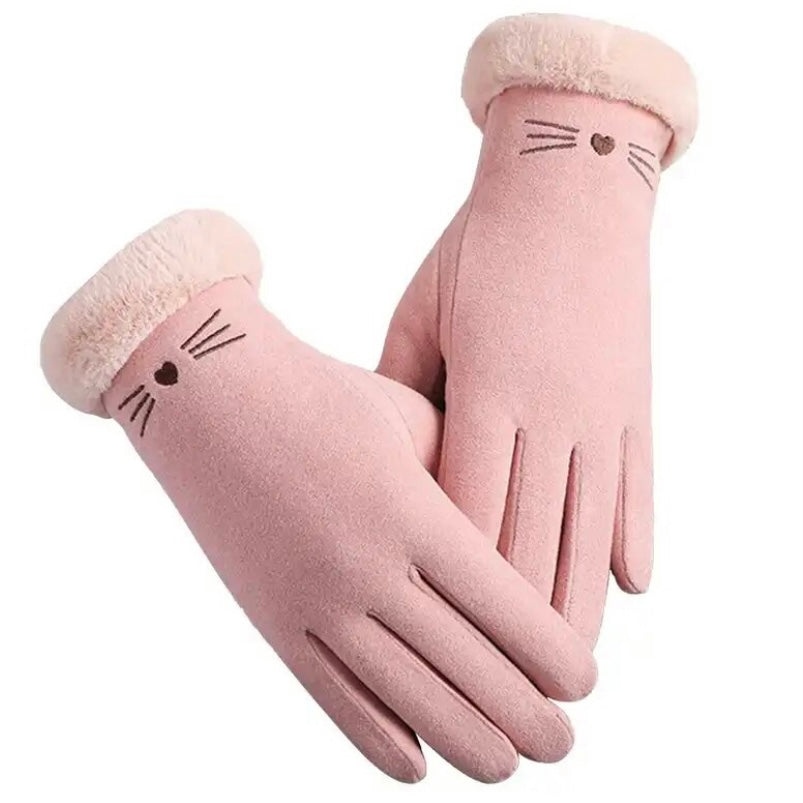 Embroidered Gloves With Faux Fur Trim