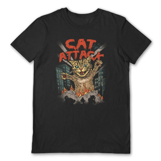 Vincent Trinidad’s hilarious ‘Cat Attack’ design on high-quality, soft cotton T-Shirt, where whimsical artistry meets premium comfort. Funny dark cat lover tshirt