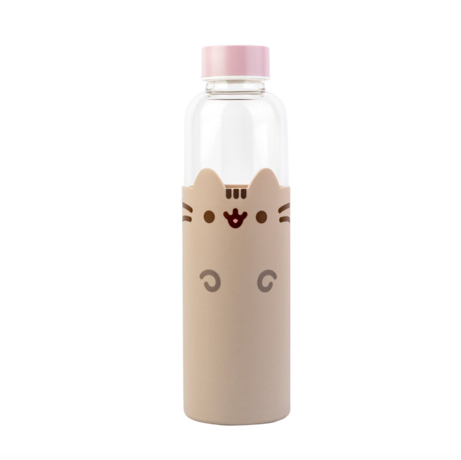 Pusheen glass bottle white background