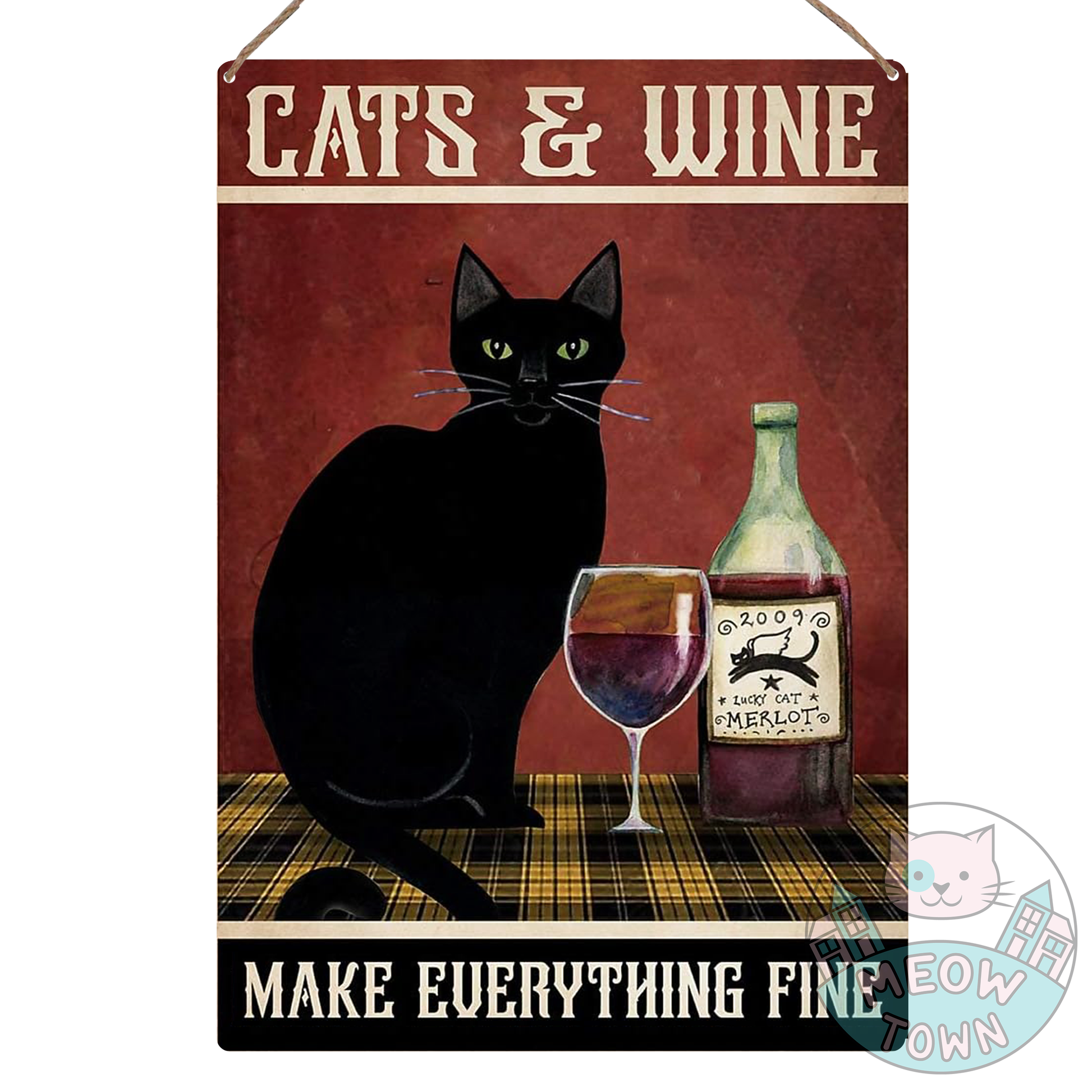 A lovely metal wall sign with a black kitty and ‘ Cats and wine make everything fine’ slogan to brighten your home with :)