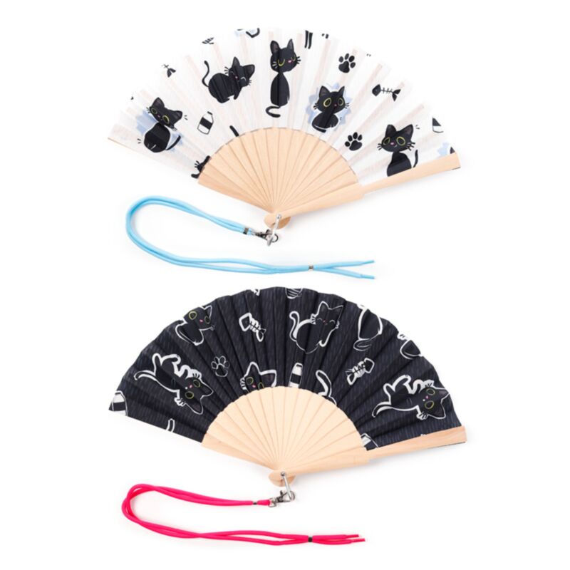 Black cat hand fan cat lover gift