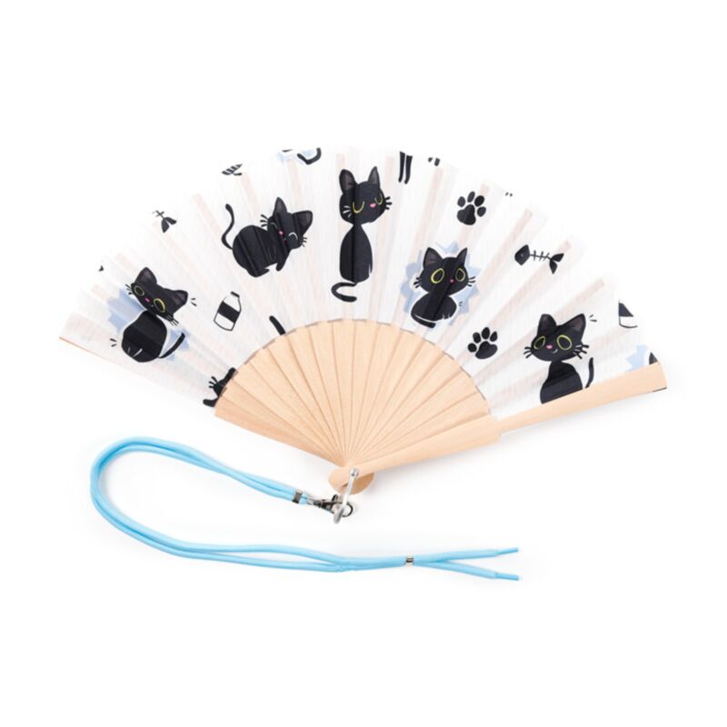 black cat hand fan on white colour