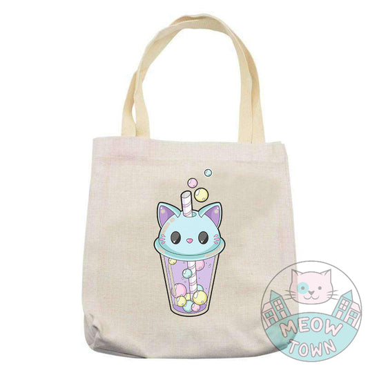 cute bubble tea with cat ears tote bag backpack for cat lovers kawaii kitty