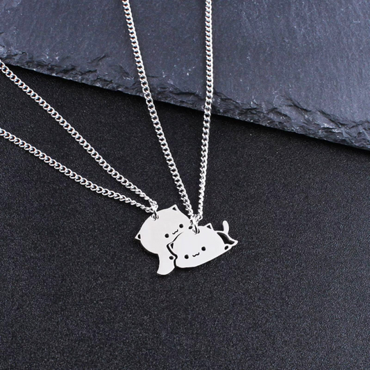 cartoon cat necklace set couple friends stainless 