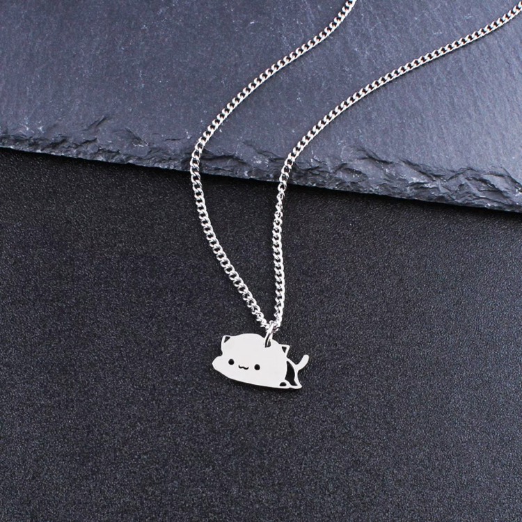 cartoon cat necklace set couple friends steel