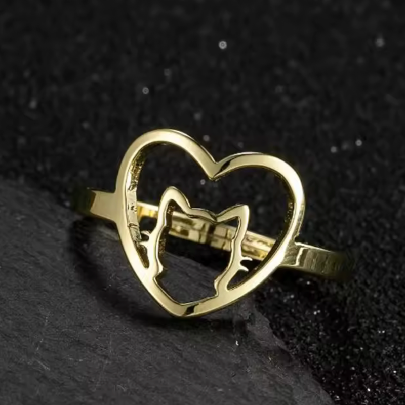 cat heart stainless steel ring gold