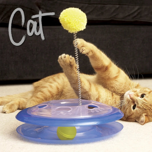 cat playground toy with pom pom and ginger kitty