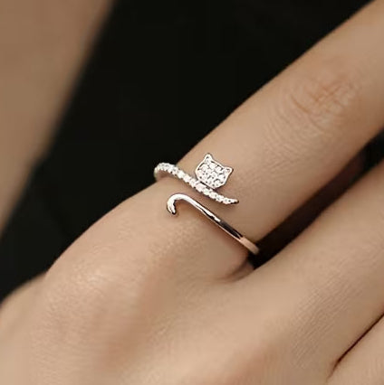 cat ring with crystals cute adjustable jewellery