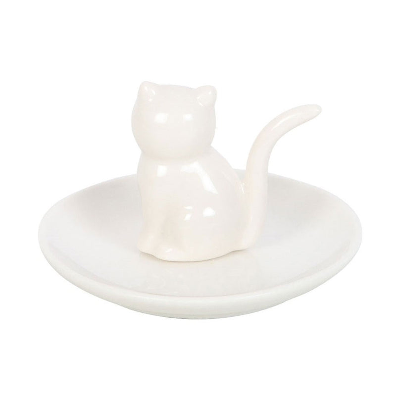White ceramic cat ring holder on a white background