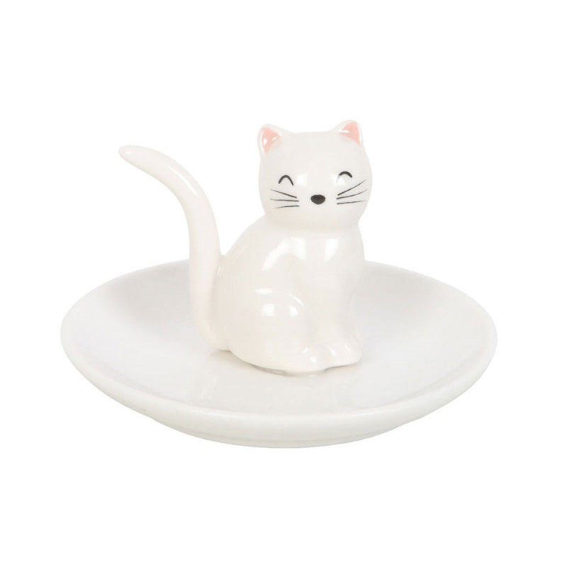 White ceramic cat-shaped trinket dish on a white background