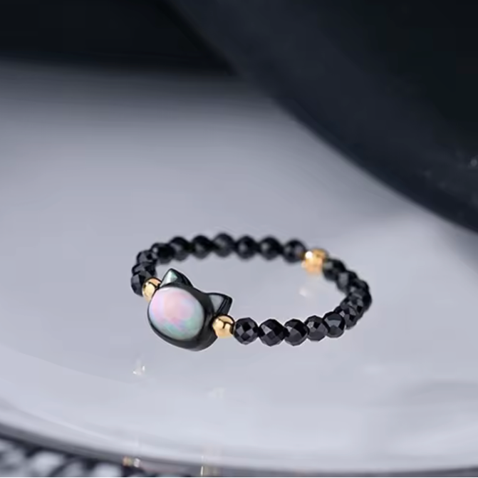 cute beaded cat shape moonstone ring 2
