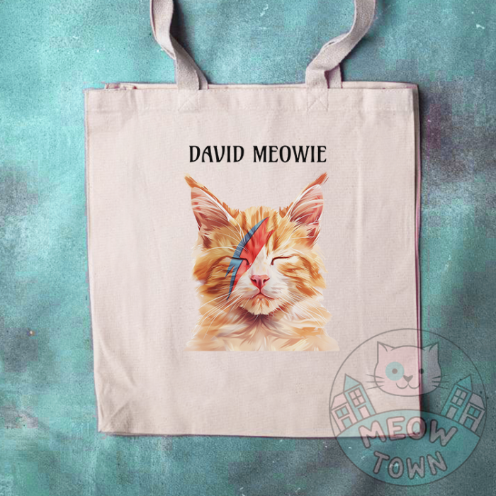 david meowie cat tote bag natural cotton canvas funny gift for cat lovers