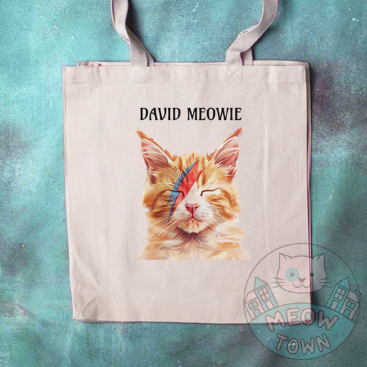 david meowie cat tote bag natural cotton canvas funny gift for cat lovers