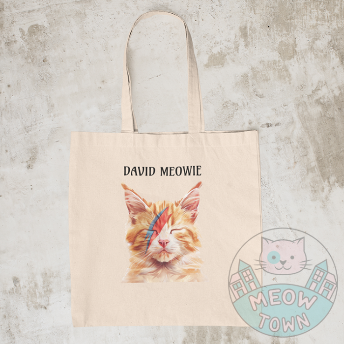 david meowie cat tote bag natural cotton canvas funny gift for cat lovers flat