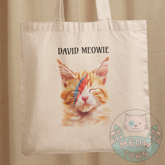 david meowie cat tote bag natural cotton canvas funny gift for cat people