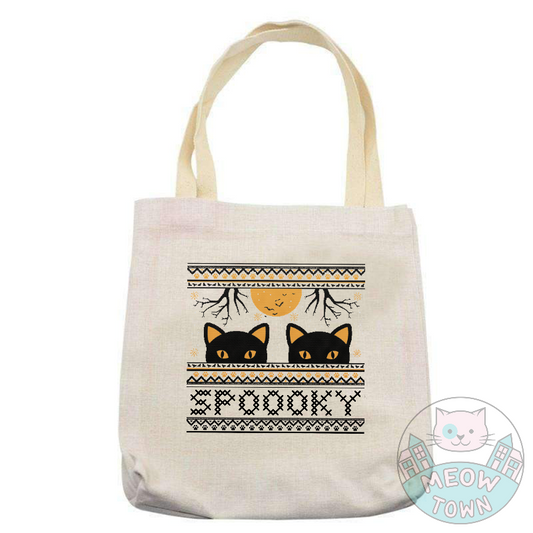 Super cute yet handy tote bag printed in the UK by us at Meow Town exclusively for the festive season.
'Spooky' quote with a lovely halloween themed pattern.