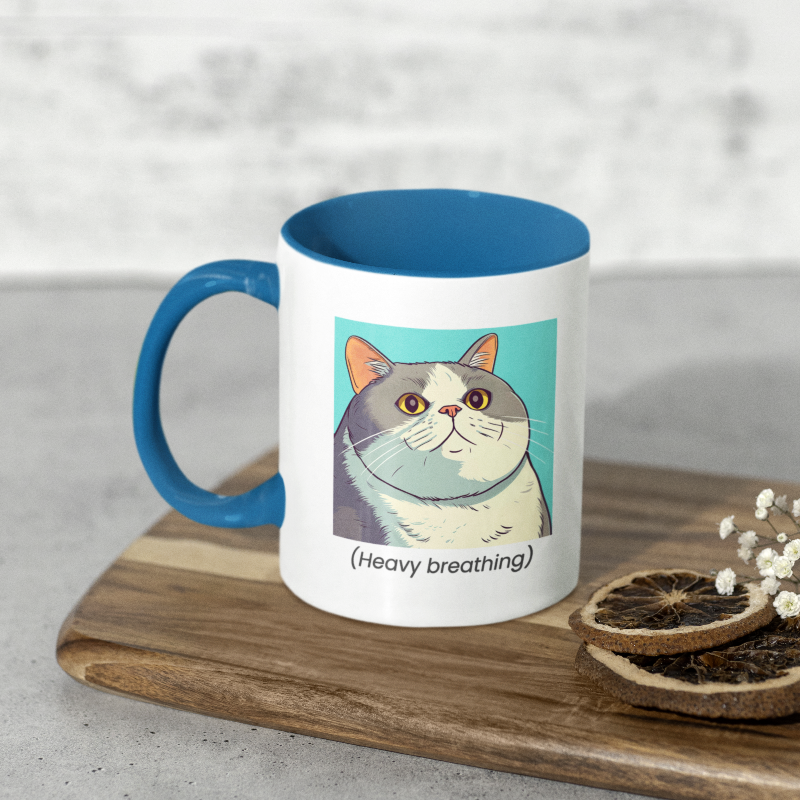 heavy breathing cat ceramic mug