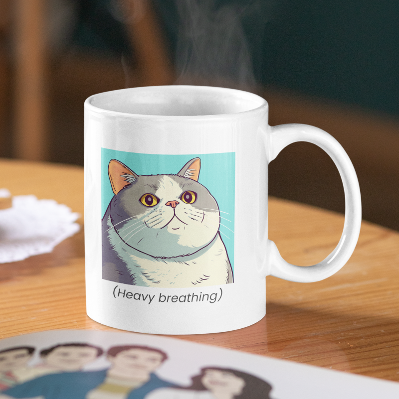 heavy breathing cat ceramic mug coffee