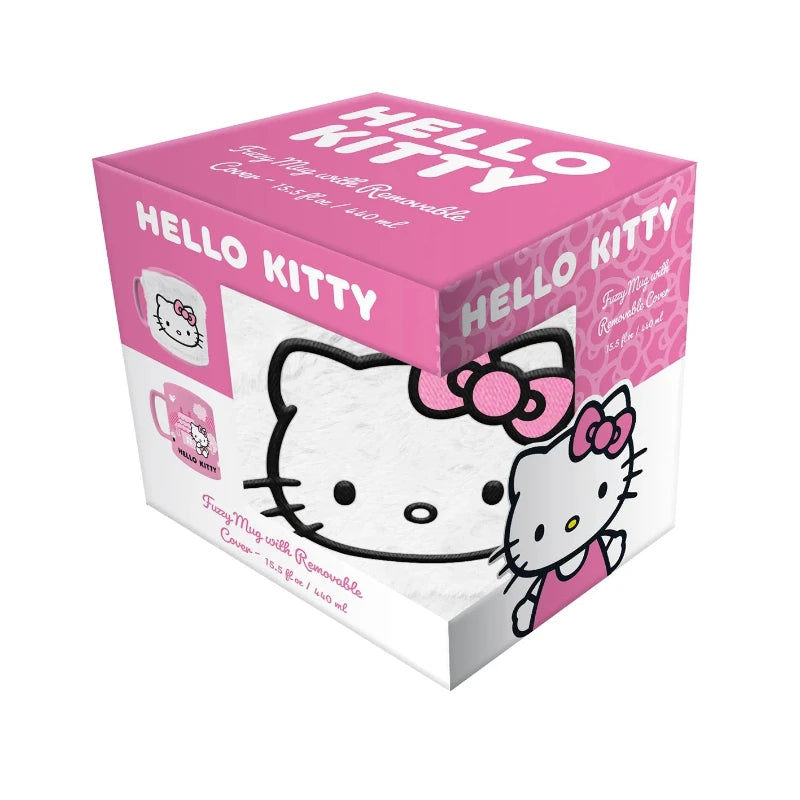 fuzzy hello kitty mug with plush removable cover in gift box