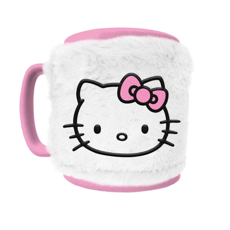 fuzzy hello kitty mug with plush removable cover
