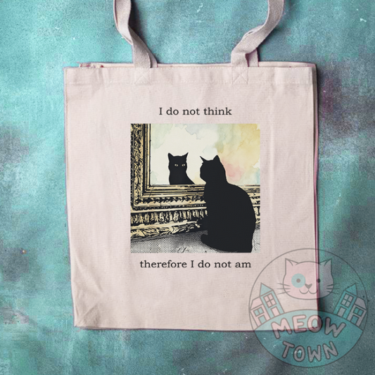 black cat funny tote bag i do not think therefore I do not am natural cotton 