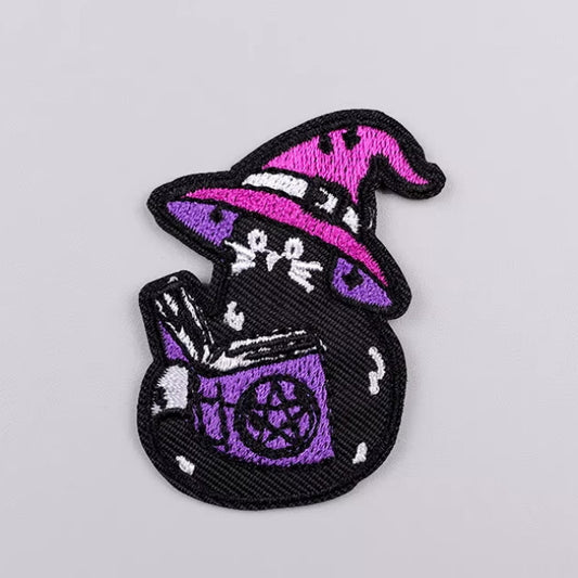 iron on patch meowgical witch hat cat