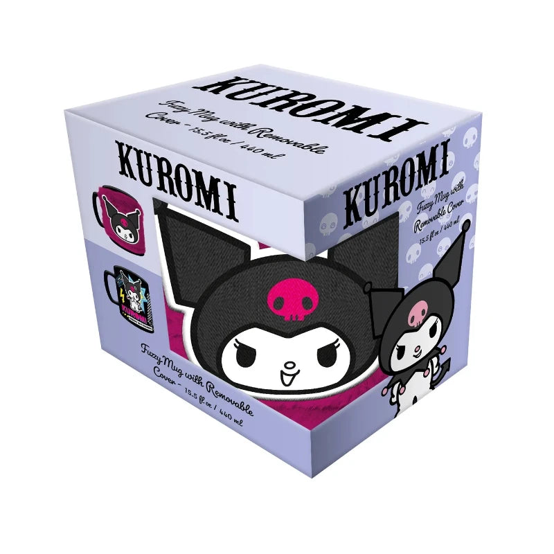 Kuromi mug with plush fuzzy removable cover in gift box
