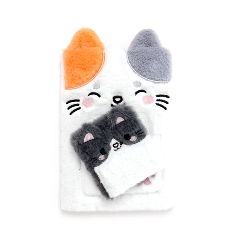plush notebook lola with mini pouch furry cute cat stationery
