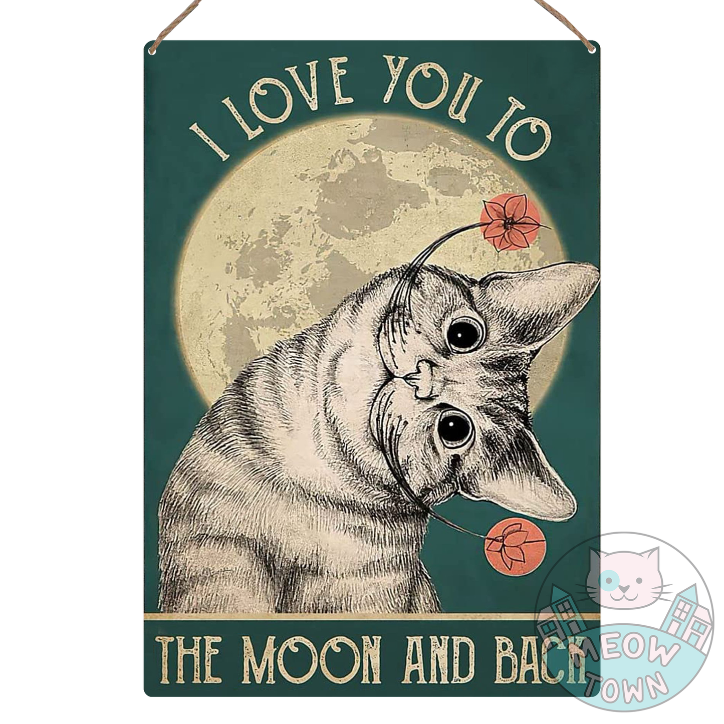 Funny metal wall sign with ‘I love you to the moon and back’ slogan to brighten your room with :)  Aluminium material, brushed silver colour back. 