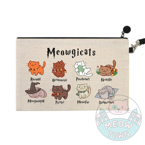 cosmetic pouch purse bag with our popular Meowgicats potter cats print gift for cat lovers