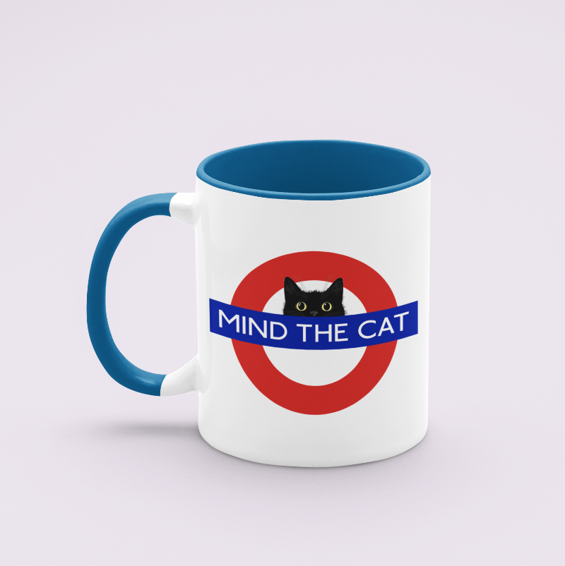 mind the cat tube mug blue