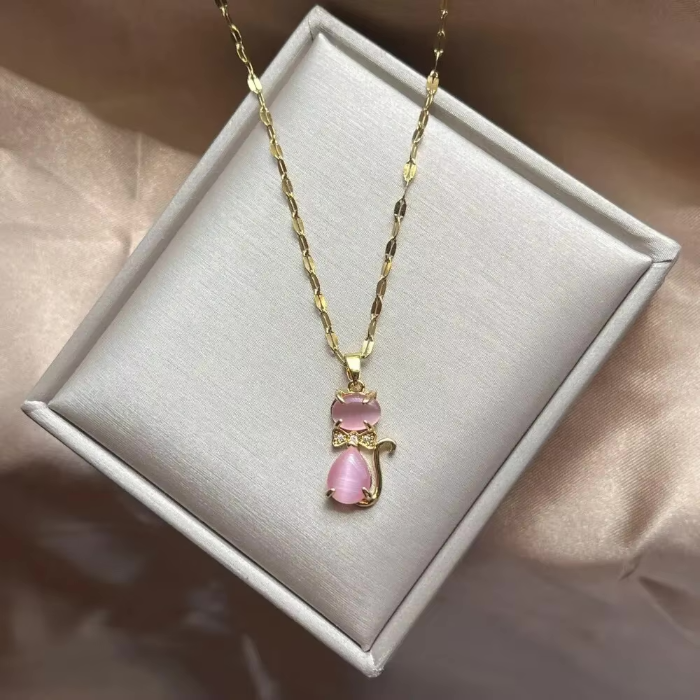 unique necklace with a lovely kitty shaped pendant pink