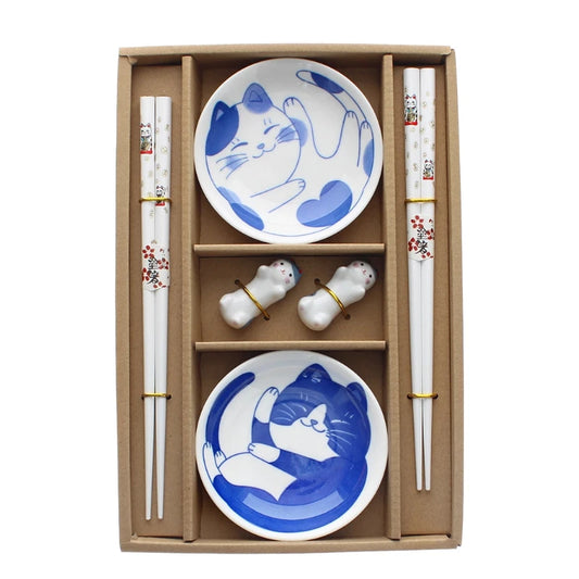 Cat noodle bowl set, cat bowl and chopstick set, Japanese cat dinnerware, cute cat kitchen accessories, cat lover gift