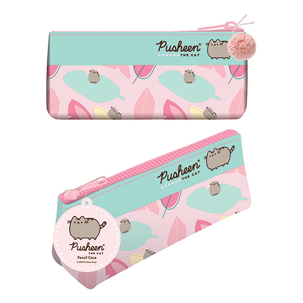 Adorable Pusheen The Cat pencil case with little pom-pom.  The purr-fect blend of functionality and adorable charm! This whimsical pencil case is not just a storage solution; it's a delightful expression of your love for the lovable and chubby gray tabby, Pusheen.