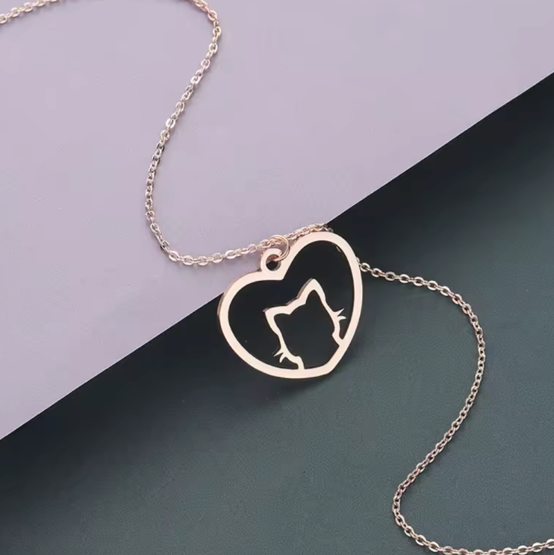 rose gold cat heart necklace