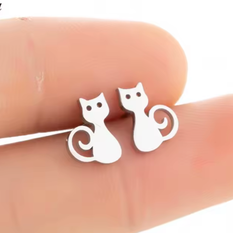 stainless steel cat stud earrings cute