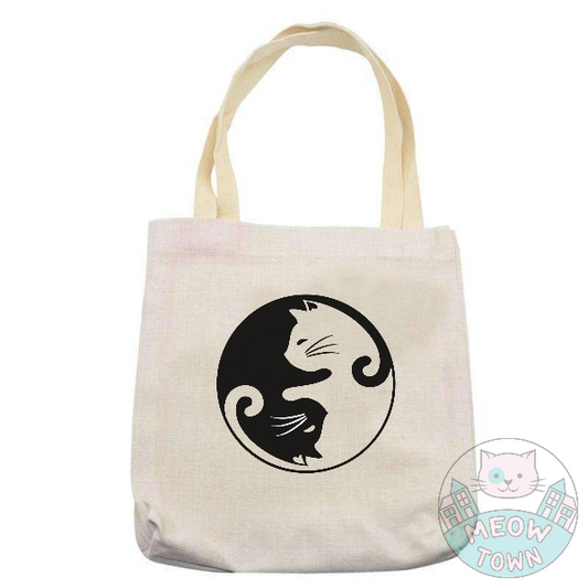 tote bag with lovely yin and yang cats design