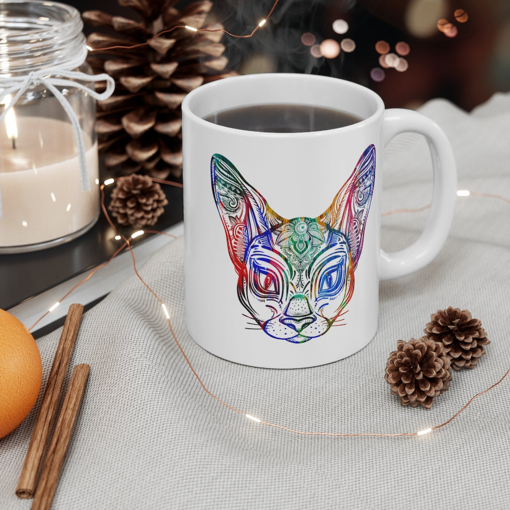 Ceramic mug with beautiful, multicolour Sphynx design to sip your favourite hot drink from. A must have for all Sphynx lovers:)
