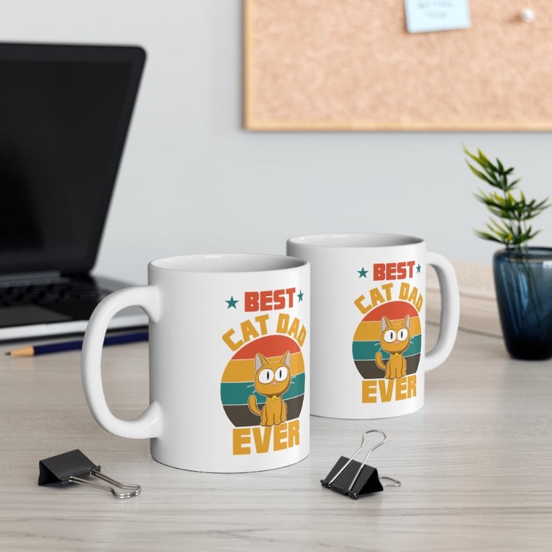 Best Cat Dad Ever ceramic mug for cat dads cat lovers gradient yellow red print sunset