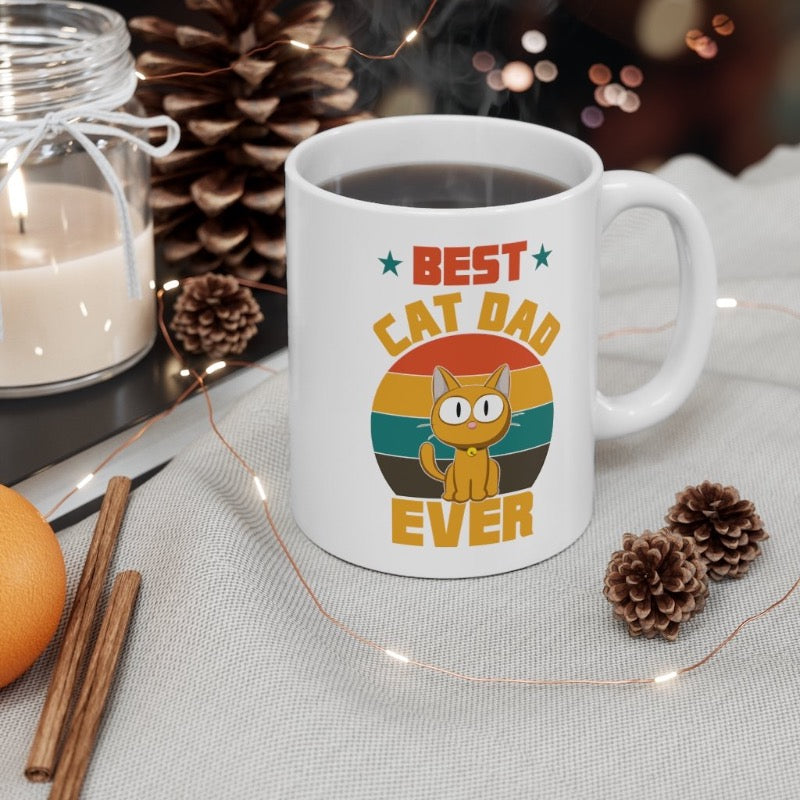 Best Cat Dad Ever ceramic mug for cat dads cat lovers gradient yellow red print sunset