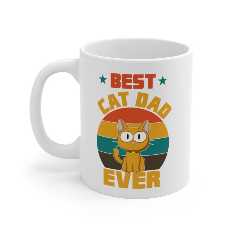 Best Cat Dad Ever ceramic mug for cat dads cat lovers gradient yellow red print sunset