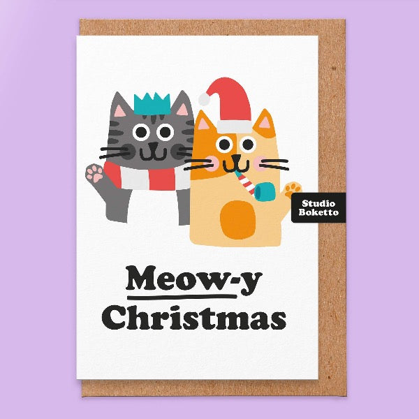 This cute Meowy Christmas greeting card is a purrfect gift for all cat lovers in the festive season. Card size: 15 X 10.5 cm. Matte paper. Recycled envelope is included. 
