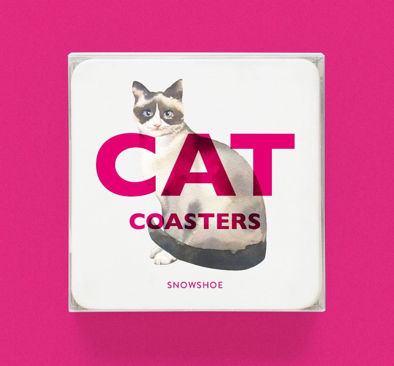 15 different cardboard cat coasters illustrated by watercolour artist Marcel George