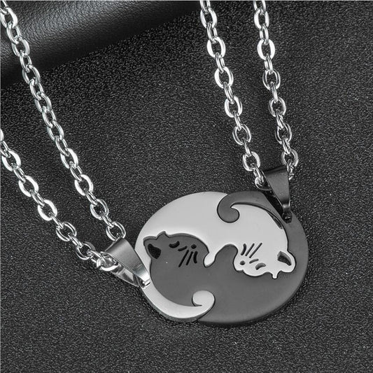 yin yang couple love necklace set pair. Unique feline themed prints for cat lovers. The best cat themed apparel, accessories, jewellery, home decorations, cat toys and beds. UK stock, fast shipping. 