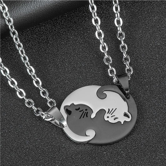 yin yang couple love necklace set pair. Unique feline themed prints for cat lovers. The best cat themed apparel, accessories, jewellery, home decorations, cat toys and beds. UK stock, fast shipping.