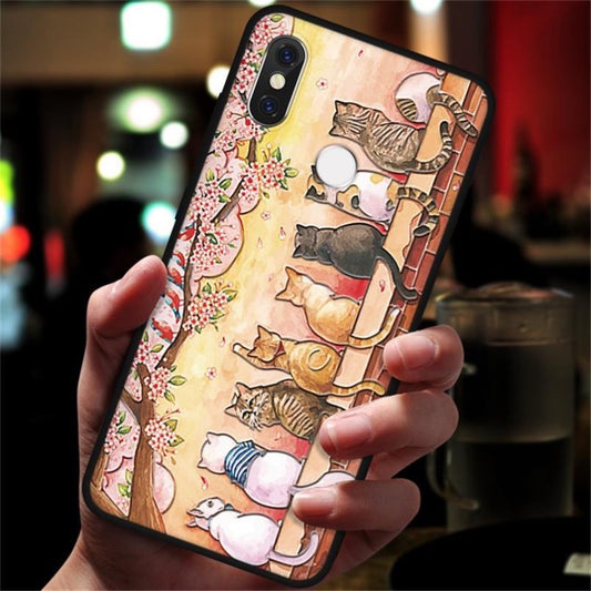 sunset samsung case cats sitting on a brick wall under cherry tree for cat lovers