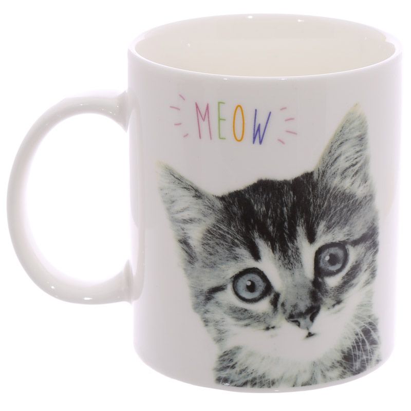 Meow slogan porcelain mug for cat lovers cute kitten print